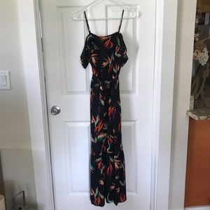 Black Tropical Print Maxi Dress XS